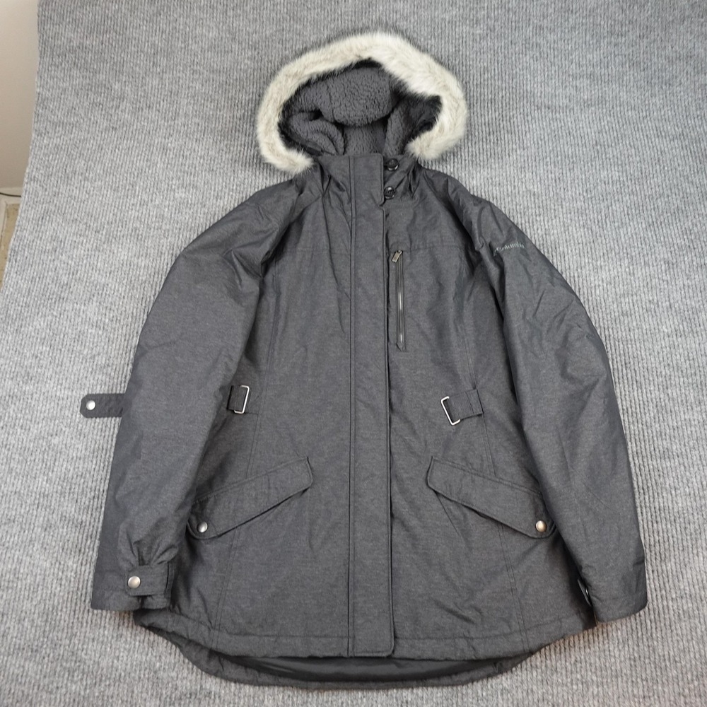 Columbia Thermal Coil Parka Jacket Womens XL Gray Fur Hooded Insulated Outdoor